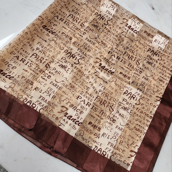 PARIS France silk scarves one brown & cream, one rose & white 39.5" sq. - Picture 7 of 13
